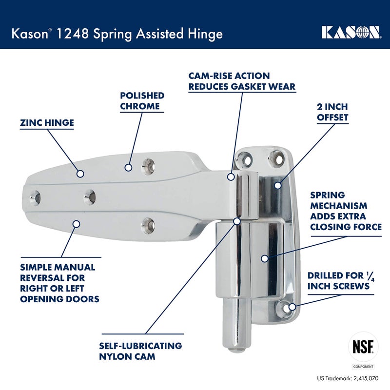 Kason 1248 Spring Assisted Hinge, 2 Inch Offset, Polished Chrome Finish, 11248000030 - Image 3
